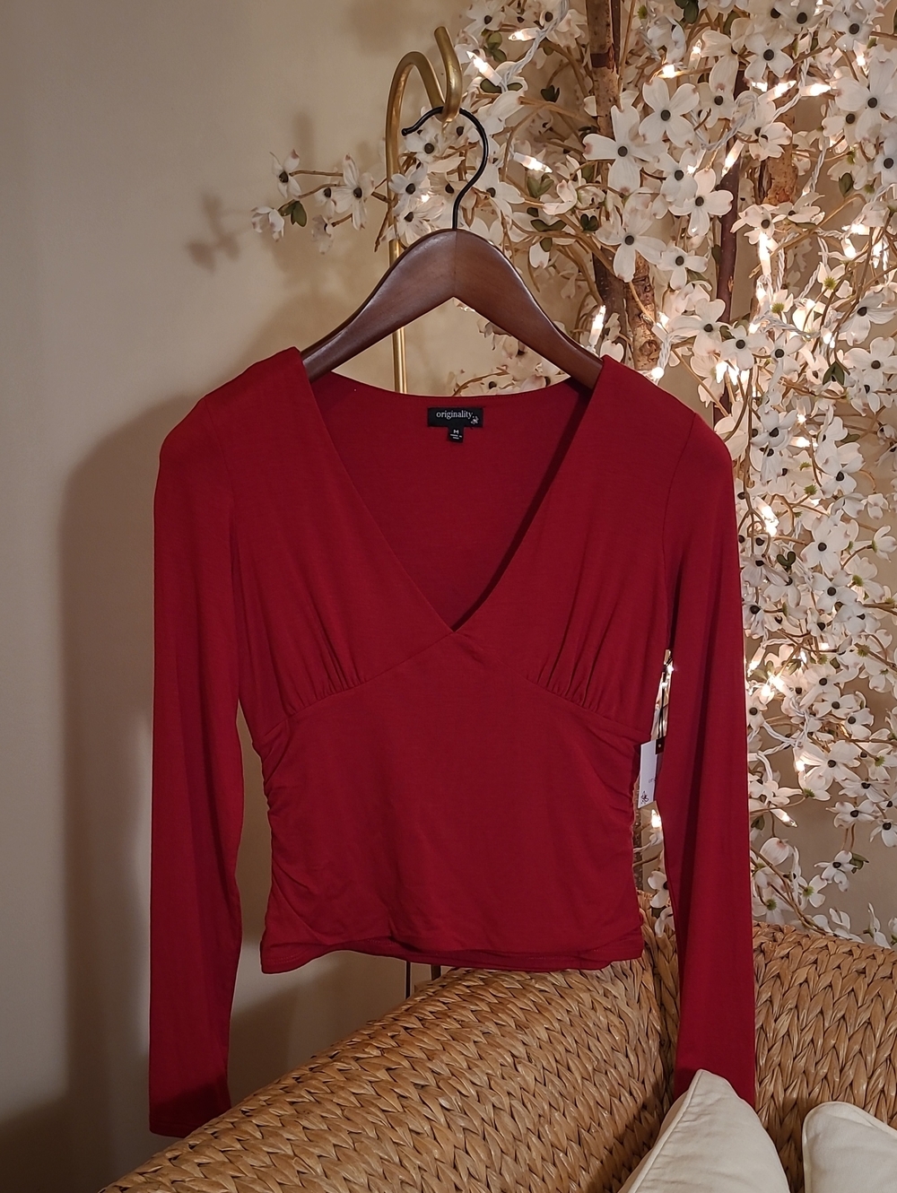 NWT Dark Red Ruched Blouse